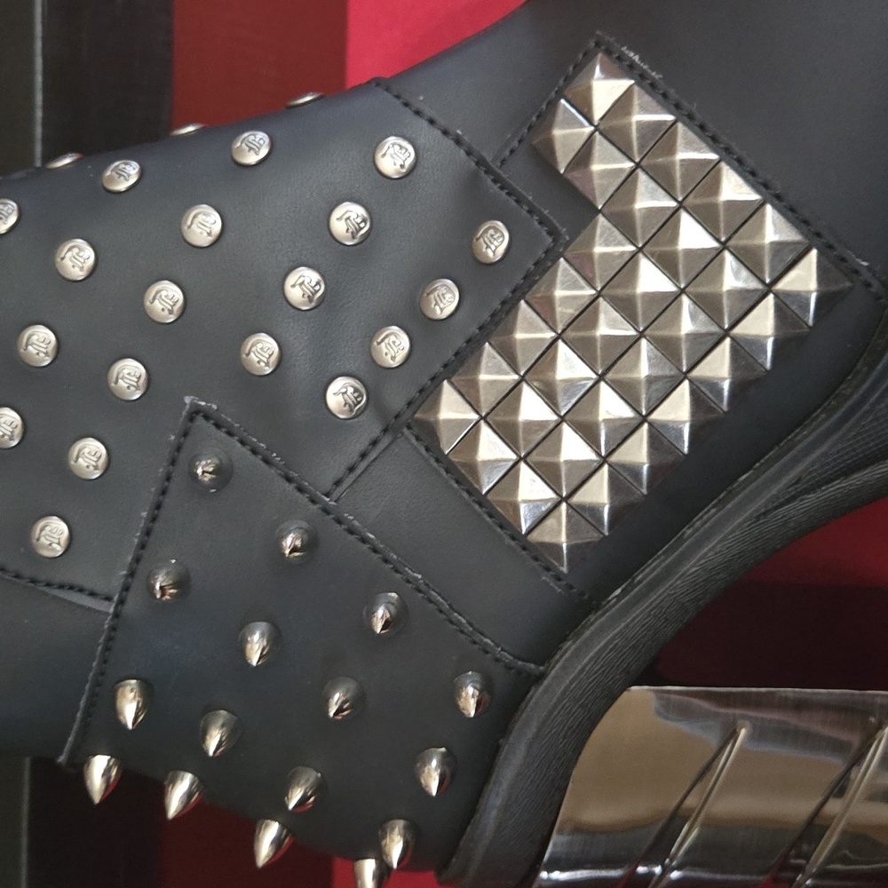 Demonia Studded Black Ankle Boots - Picture 4 of 6